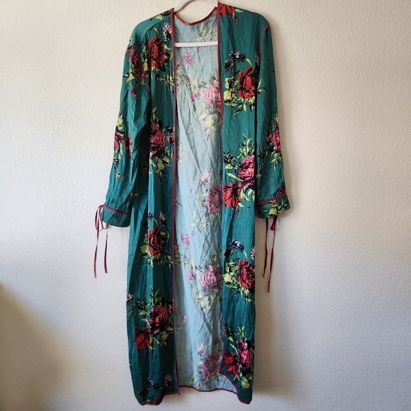 Free People Teal Floral Kimono Robe - Picture 2 of 6